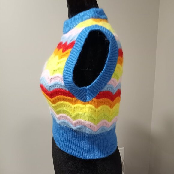 ZARA MULTI COLOURED SLEEVELESS VEST WOOL WOMEN SIZE S - Picture 5 of 7